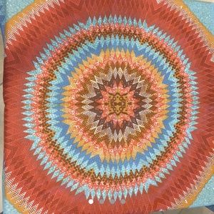 Vtg 70s Style Large Square Scarf Boho Orange Blue